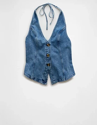 AE Denim V-Neck Halter Vest