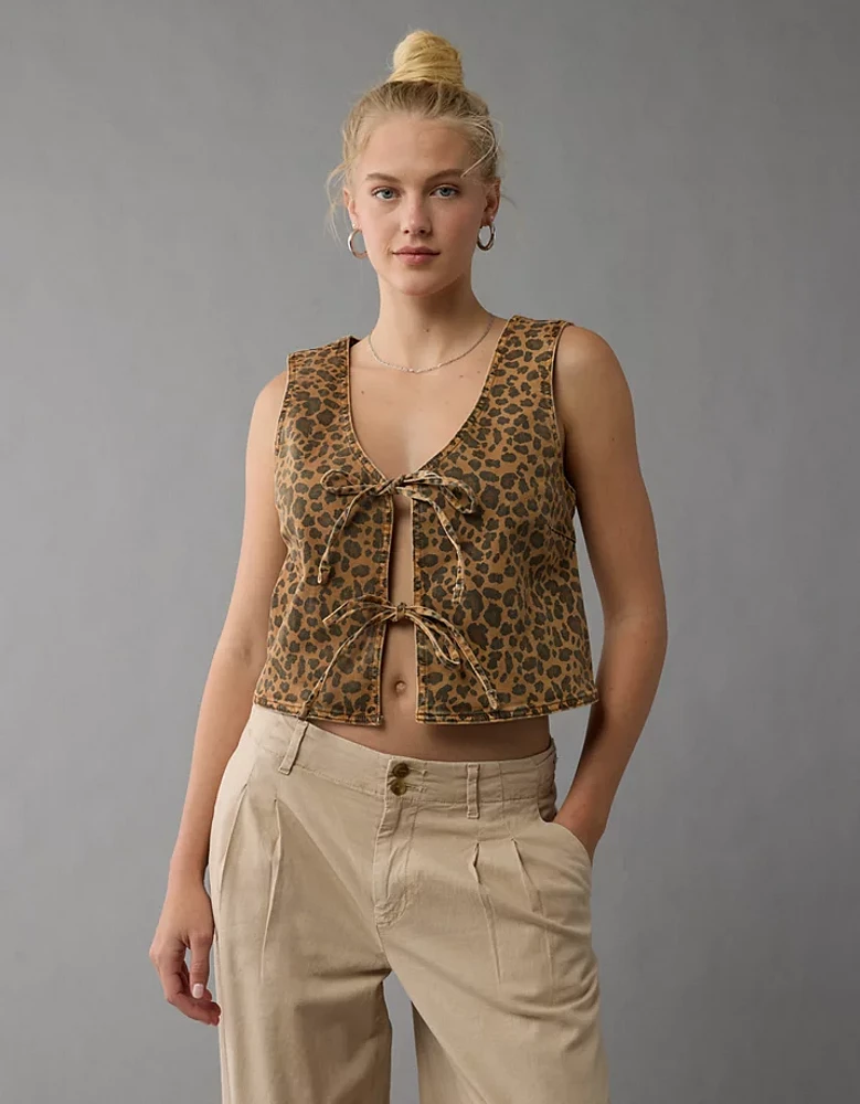 AE Tie Front Leopard Vest