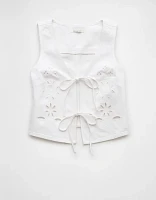 AE Denim Tie Front Eyelet Vest