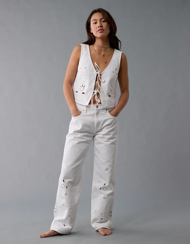 AE Denim Tie Front Eyelet Vest