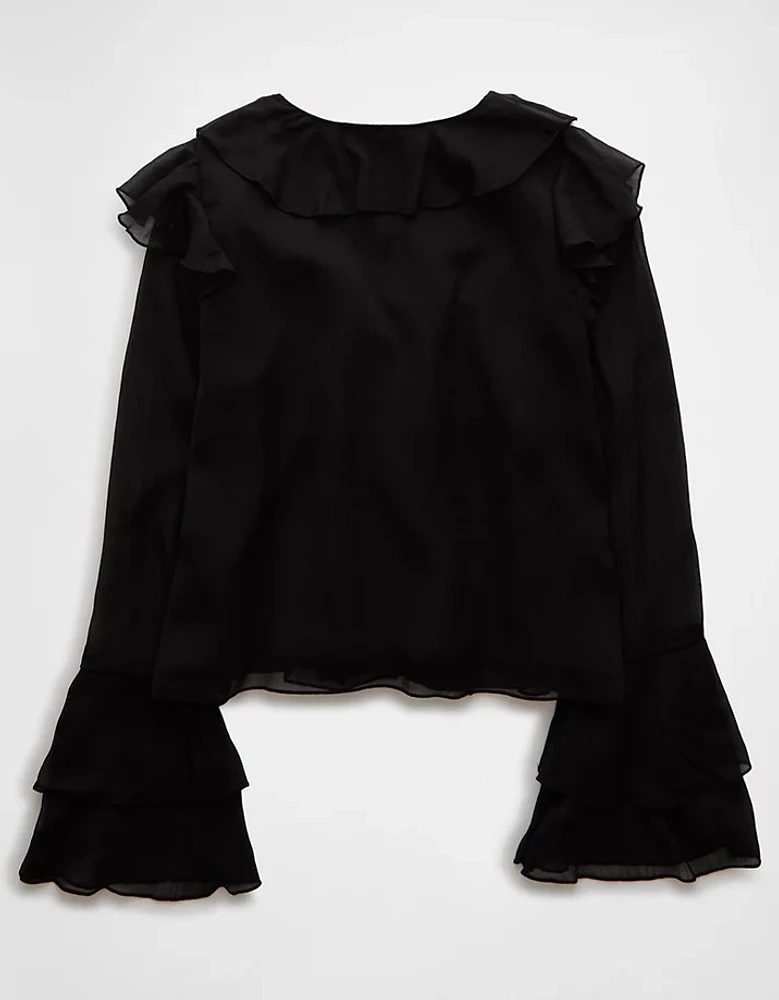 AE Long-Sleeve Chiffon Ruffle Blouse