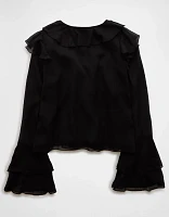 AE Long-Sleeve Chiffon Ruffle Blouse