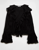 AE Long-Sleeve Chiffon Ruffle Blouse