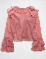 AE Long-Sleeve Chiffon Ruffle Blouse