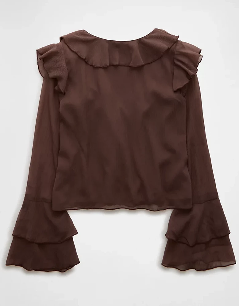 Blouse à volants en chiffon manches longues AE