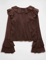 Blouse à volants en chiffon manches longues AE
