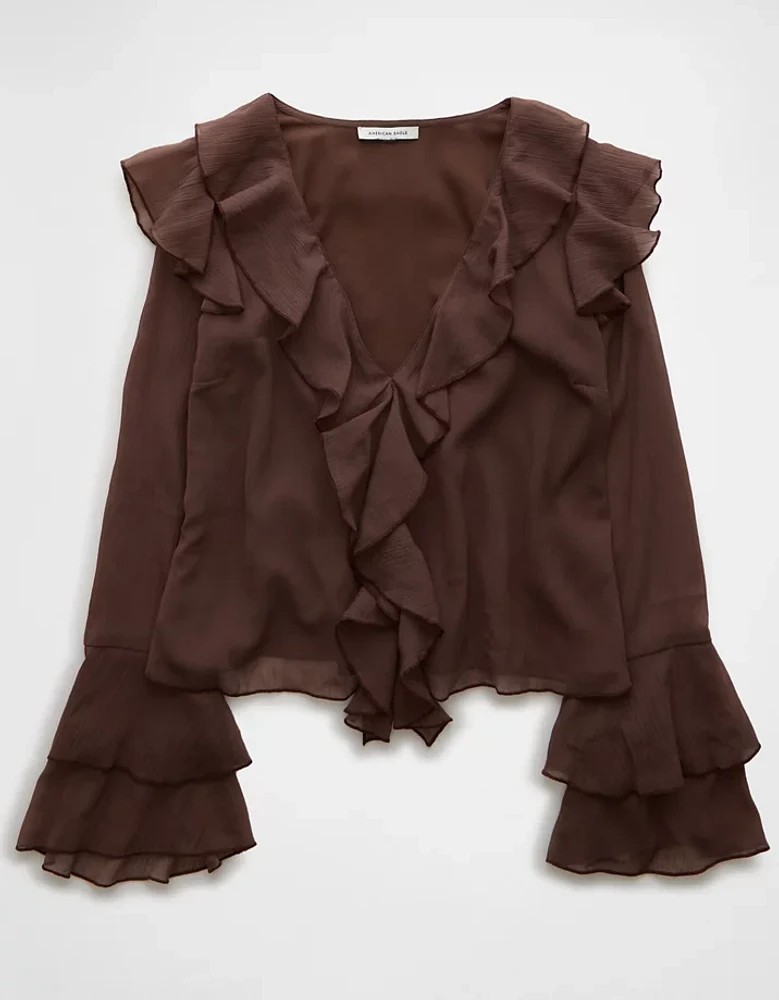 Blouse à volants en chiffon manches longues AE