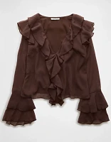 Blouse à volants en chiffon manches longues AE