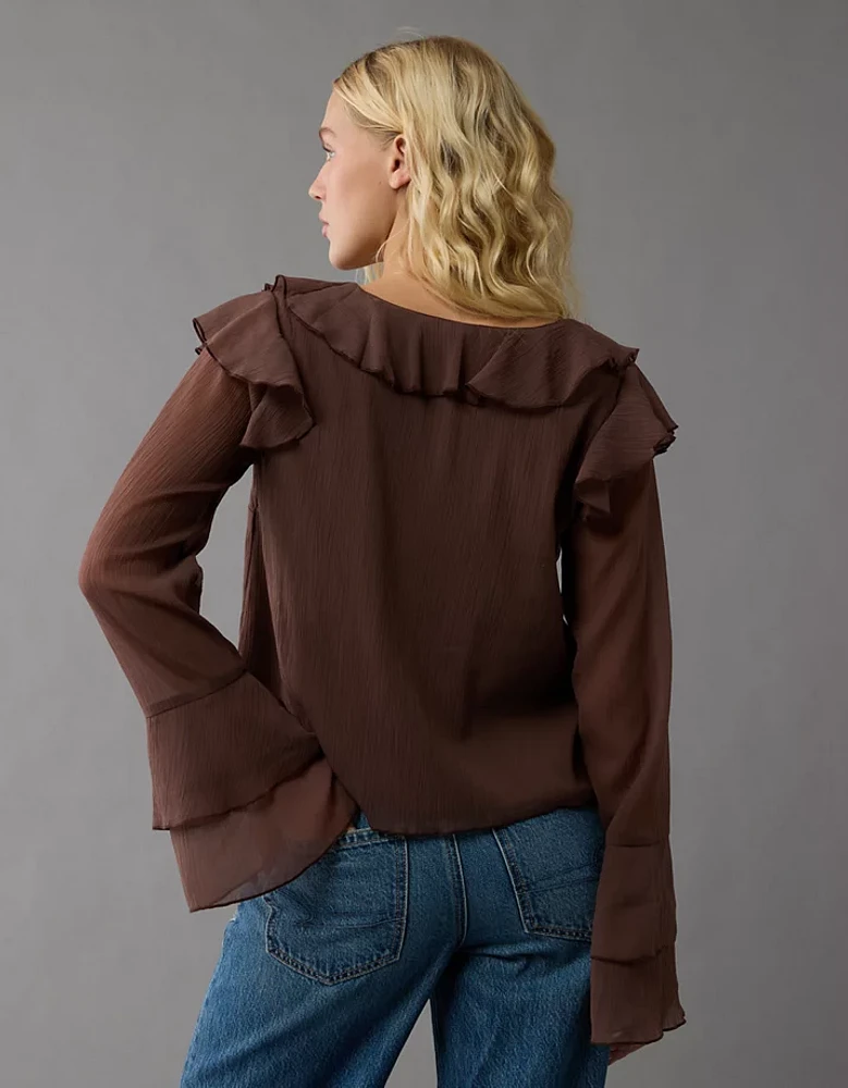 Blouse à volants en chiffon manches longues AE
