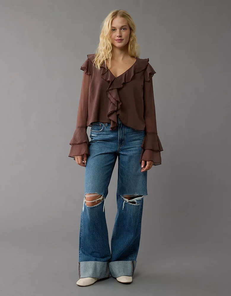 Blouse à volants en chiffon manches longues AE