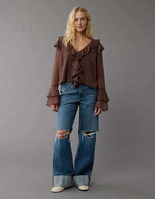 Blouse à volants en chiffon manches longues AE