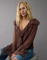 Blouse à volants en chiffon manches longues AE