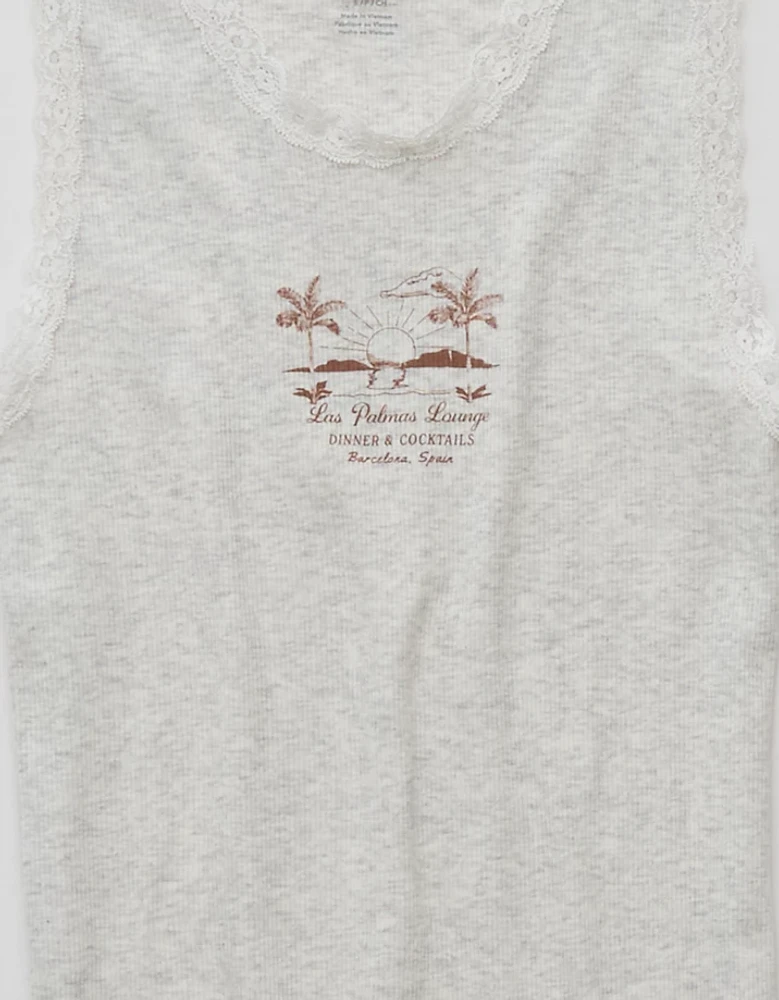 AE Graphic Lace Trim Tank Top