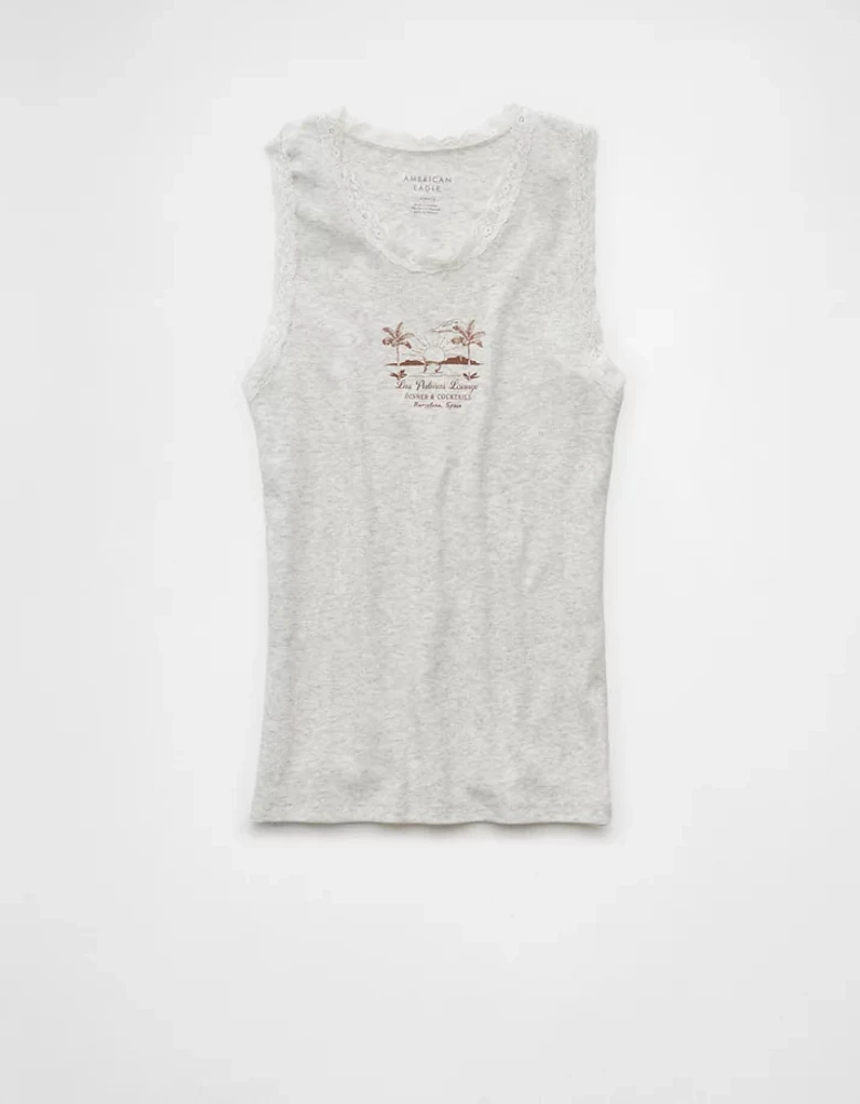 AE Graphic Lace Trim Tank Top