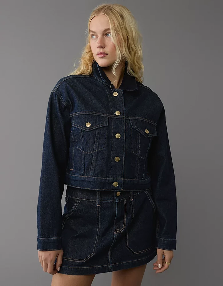 AE Cropped Corduroy Collar Denim Jacket