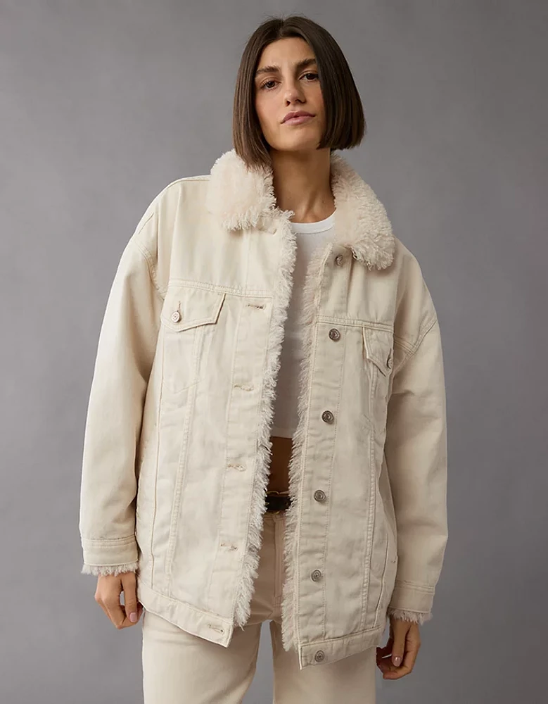 AE Ecru Denim Sherpa Trucker Jacket