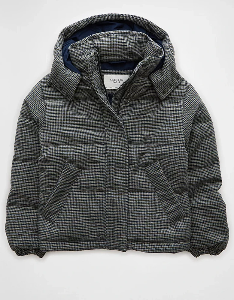 AE Plaid Hooded Puffer Jacket