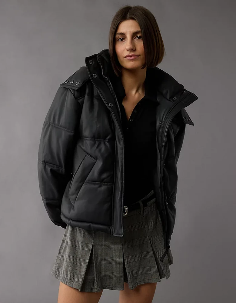 AE Vegan Leather Puffer Jacket