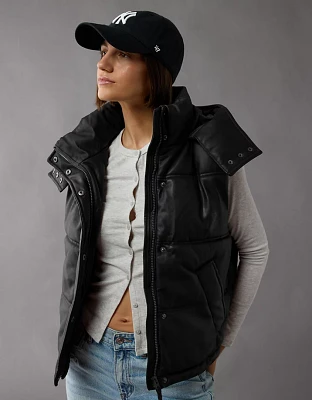 AE Vegan Leather Puffer Vest