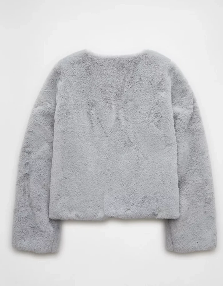 AE Collarless Faux Fur Jacket