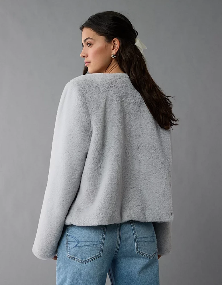 AE Collarless Faux Fur Jacket