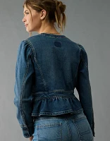 Veste en denim sans col à coupe ajustée AE