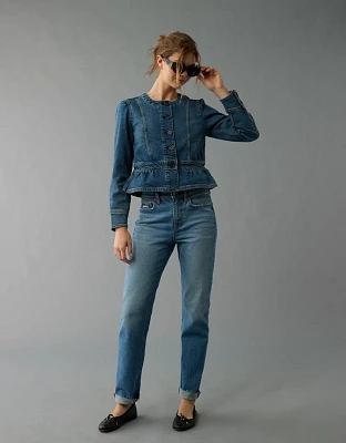 Veste en denim sans col à coupe ajustée AE