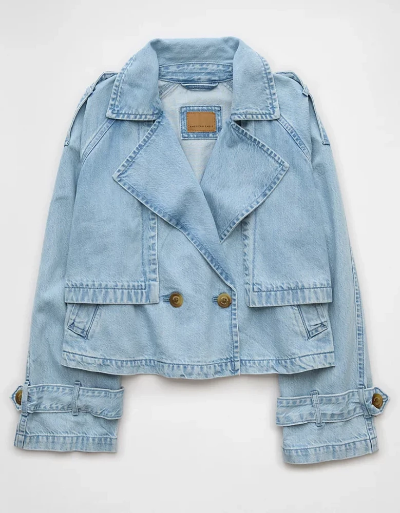 AE Cropped Denim Trench Coat