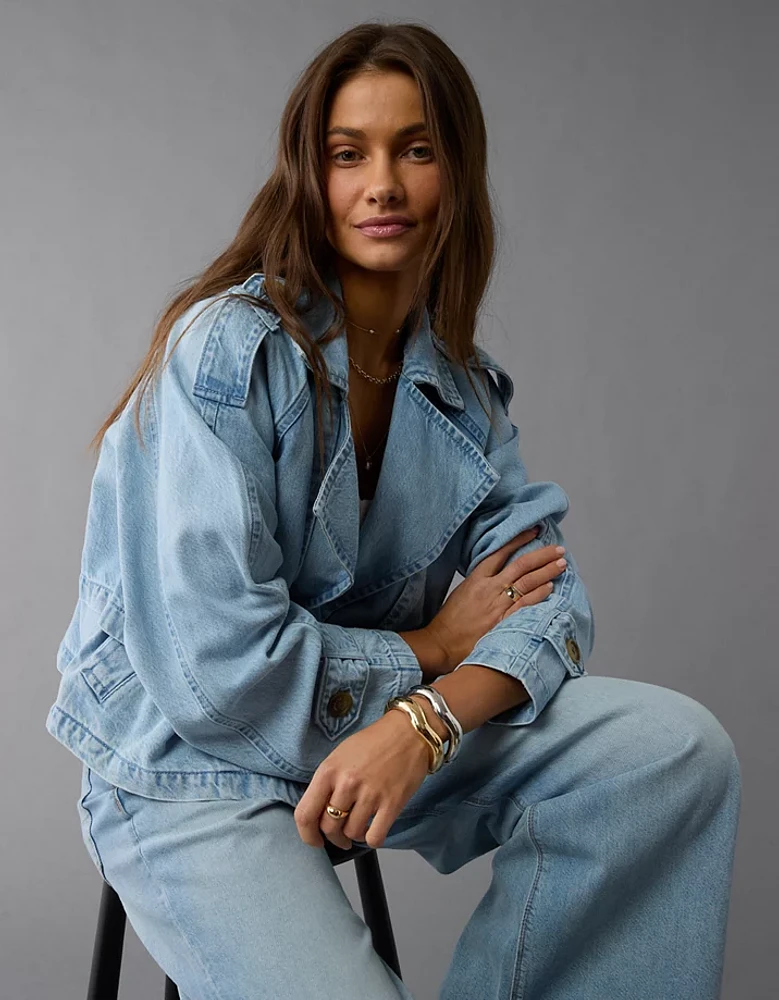 AE Cropped Denim Trench Coat