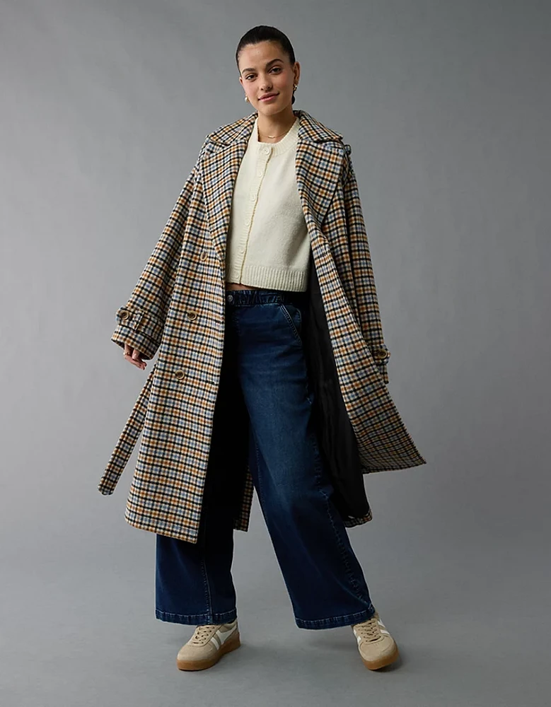 AE Plaid Trench Coat