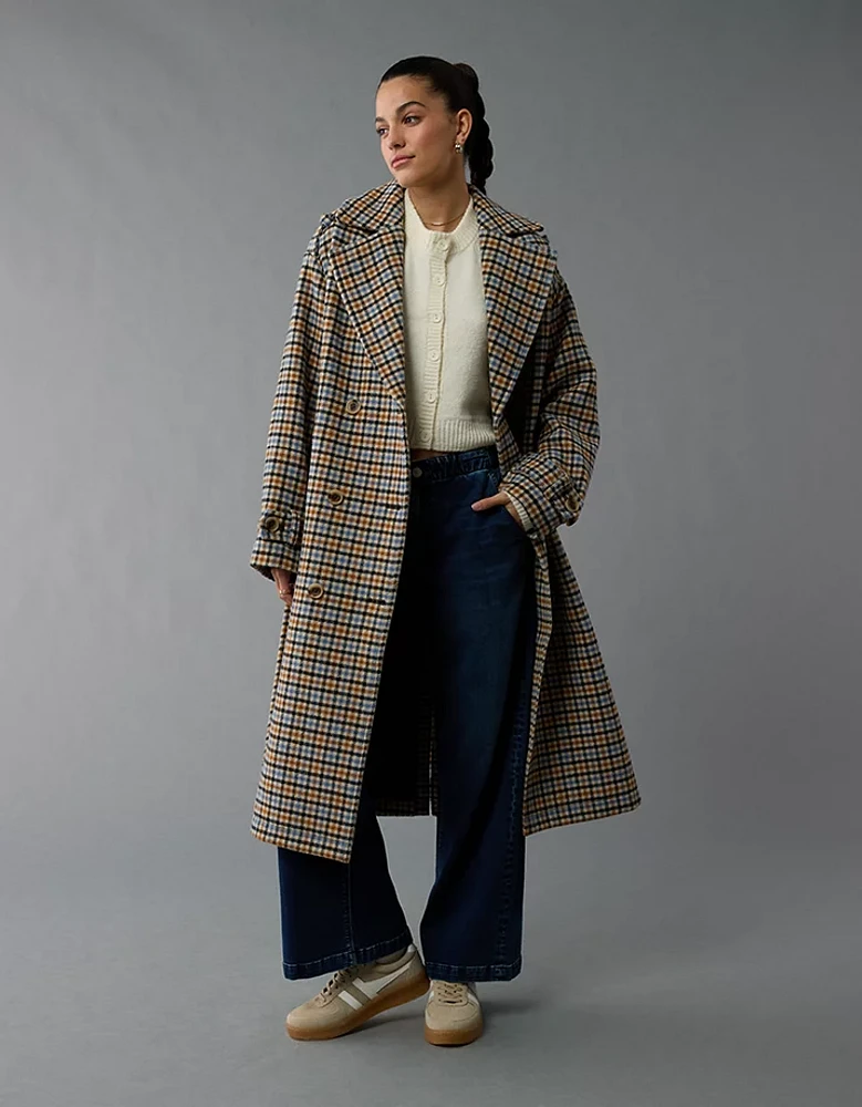 AE Plaid Trench Coat