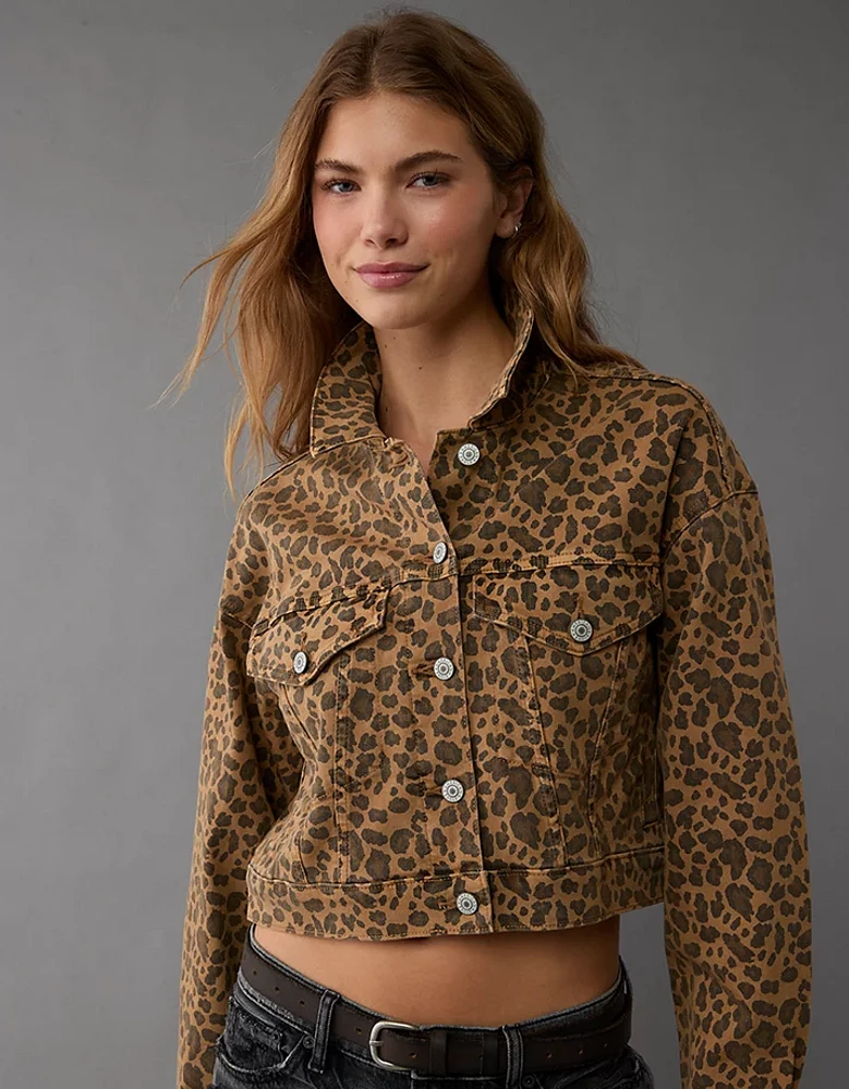 AE Cropped Leopard Denim Jacket