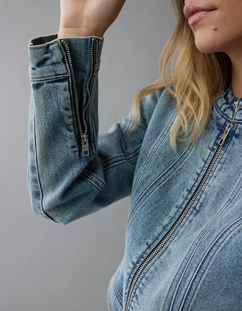 Veste de course automobile en denim à glissière AE
