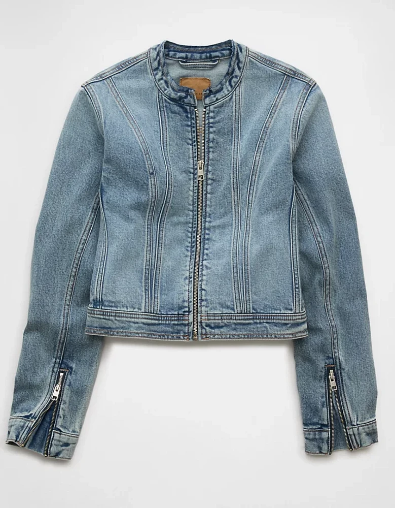 Veste de course automobile en denim à glissière AE