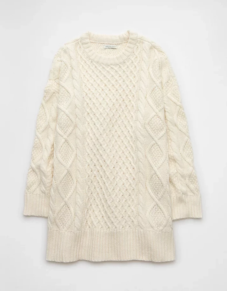 AE Long-Sleeve Cable Knit Sweater Mini Dress