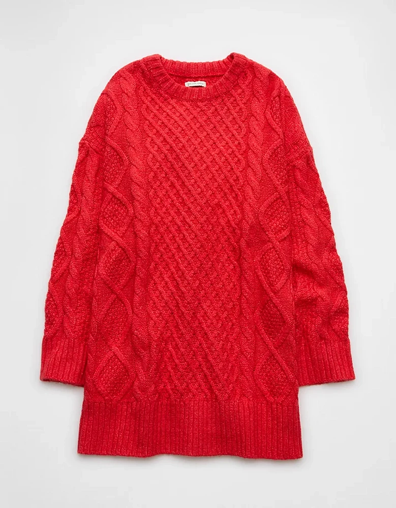 AE Long-Sleeve Cable Knit Sweater Mini Dress