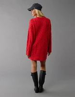 AE Long-Sleeve Cable Knit Sweater Mini Dress