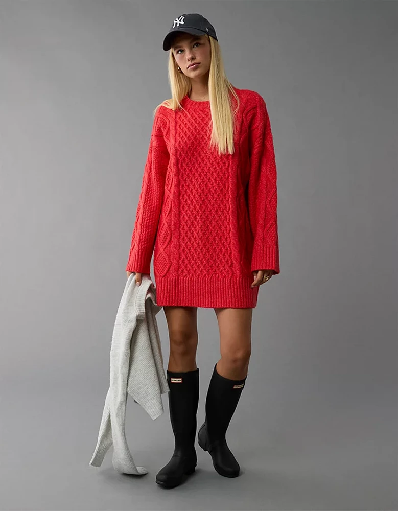 AE Long-Sleeve Cable Knit Sweater Mini Dress