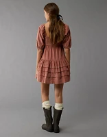 AE Corduroy Puff Sleeve Babydoll Mini Dress