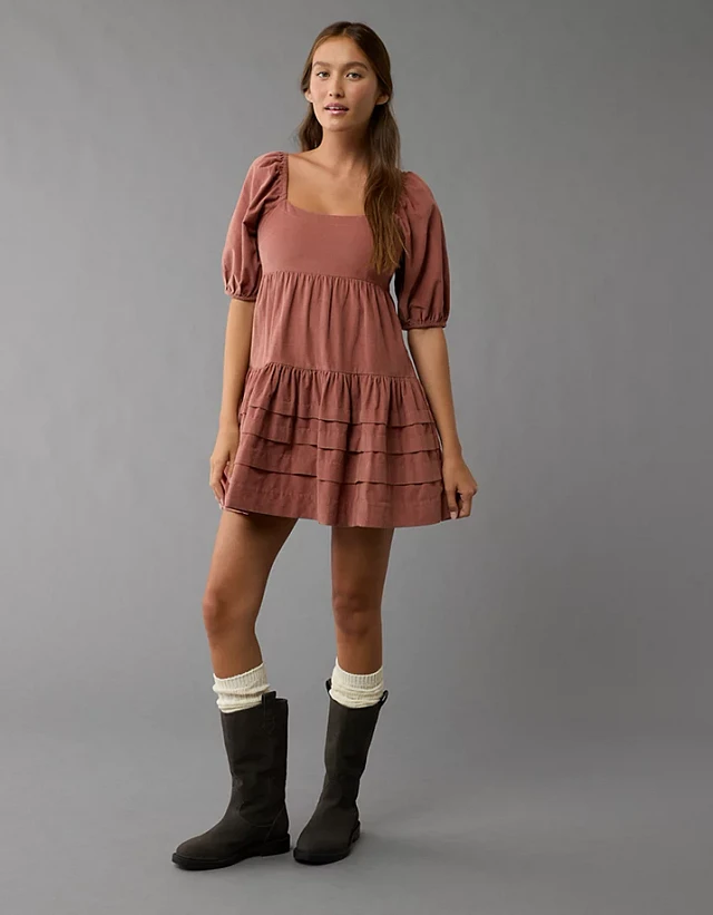knee length dresses for ladies Long Sleeve Smocked Babydoll Dress main image 0