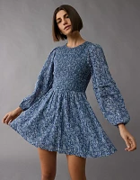 AE Long-Sleeve High Neck Floral Mini Dress