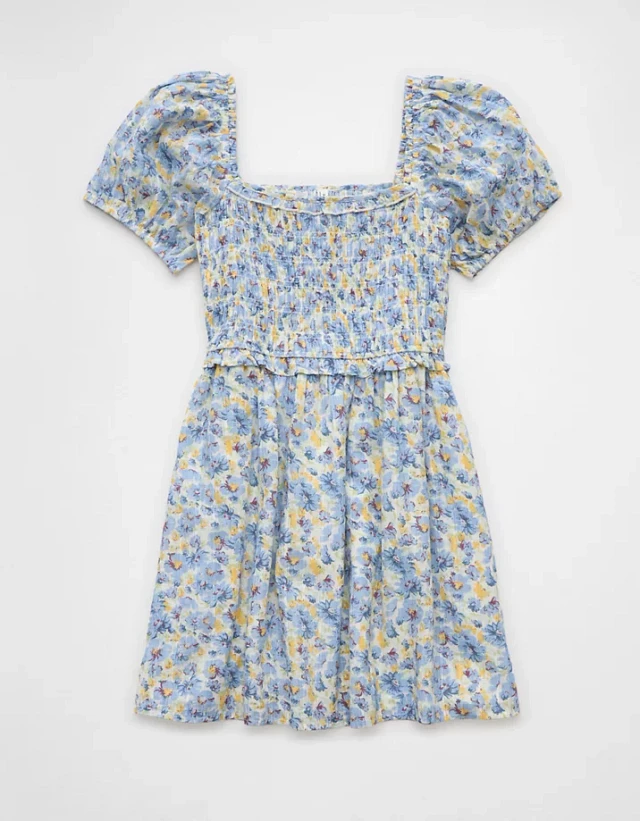ae ruched bodice puff sleeve mini dress AE Ruched Bodice Puff Sleeve Mini Dress
