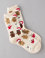 AE Holiday Teddy Bear Crew Socks