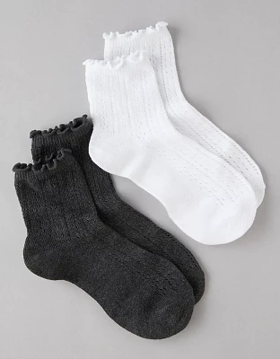 Lot de deux paires de chaussettes en tricot petit ami à motif pointelle AE