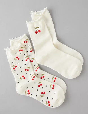 AE Cherries Ruffle Crew Socks 2-Pack