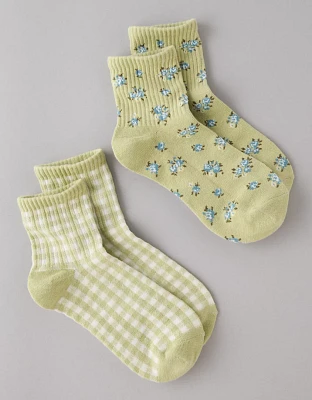 AE Rose and Gingham Boyfriend Socks 2-Pack