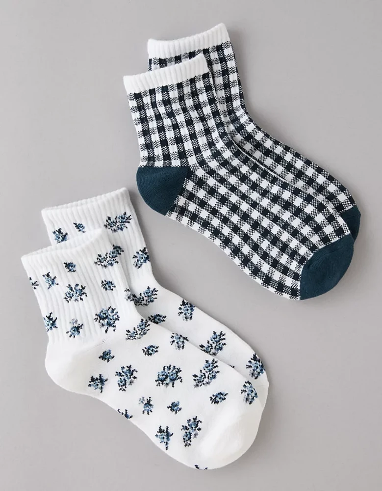 AE Rose and Gingham Boyfriend Socks 2-Pack