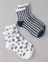 AE Rose and Gingham Boyfriend Socks 2-Pack