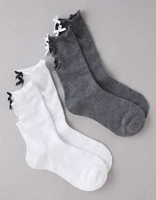 Lot de deux paires de mi-chaussettes boucles à volants AE