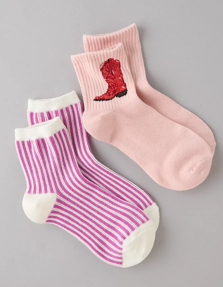 Lot de deux paires de chaussettes petit ami à rayures et bottes de cowboy AE